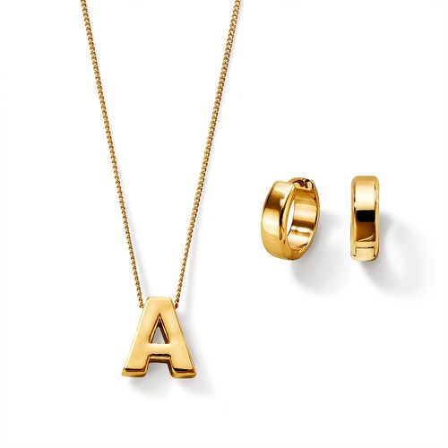 Estuche Collar + Aretes Gold Letter A